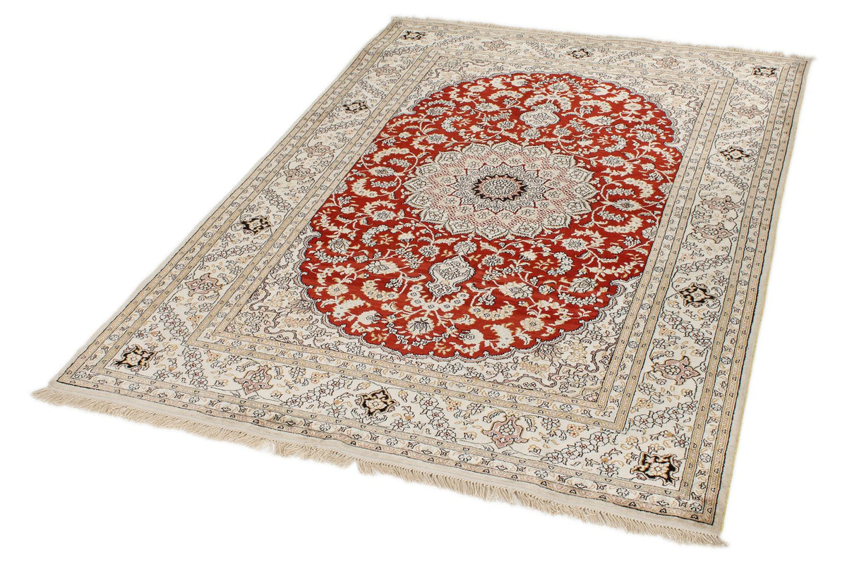 4x6 Rust and Ivory Turkish Silk Rug
