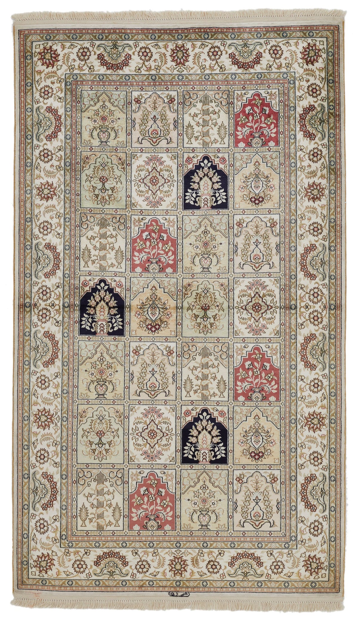 3x5 Multicolor and Ivory Turkish Silk Rug