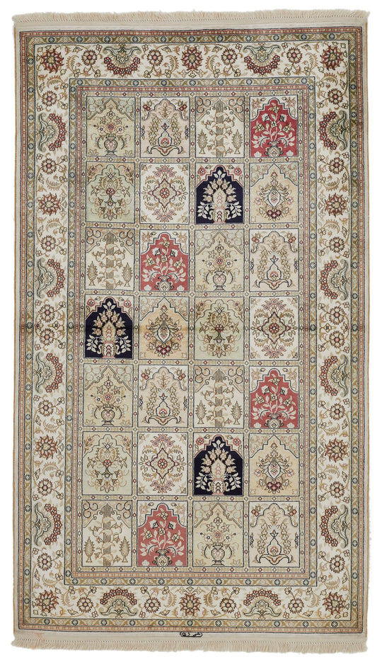 3x5 Multicolor and Ivory Turkish Silk Rug
