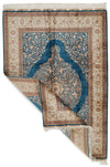 4x6 Blue and Ivory Turkish Silk Rug
