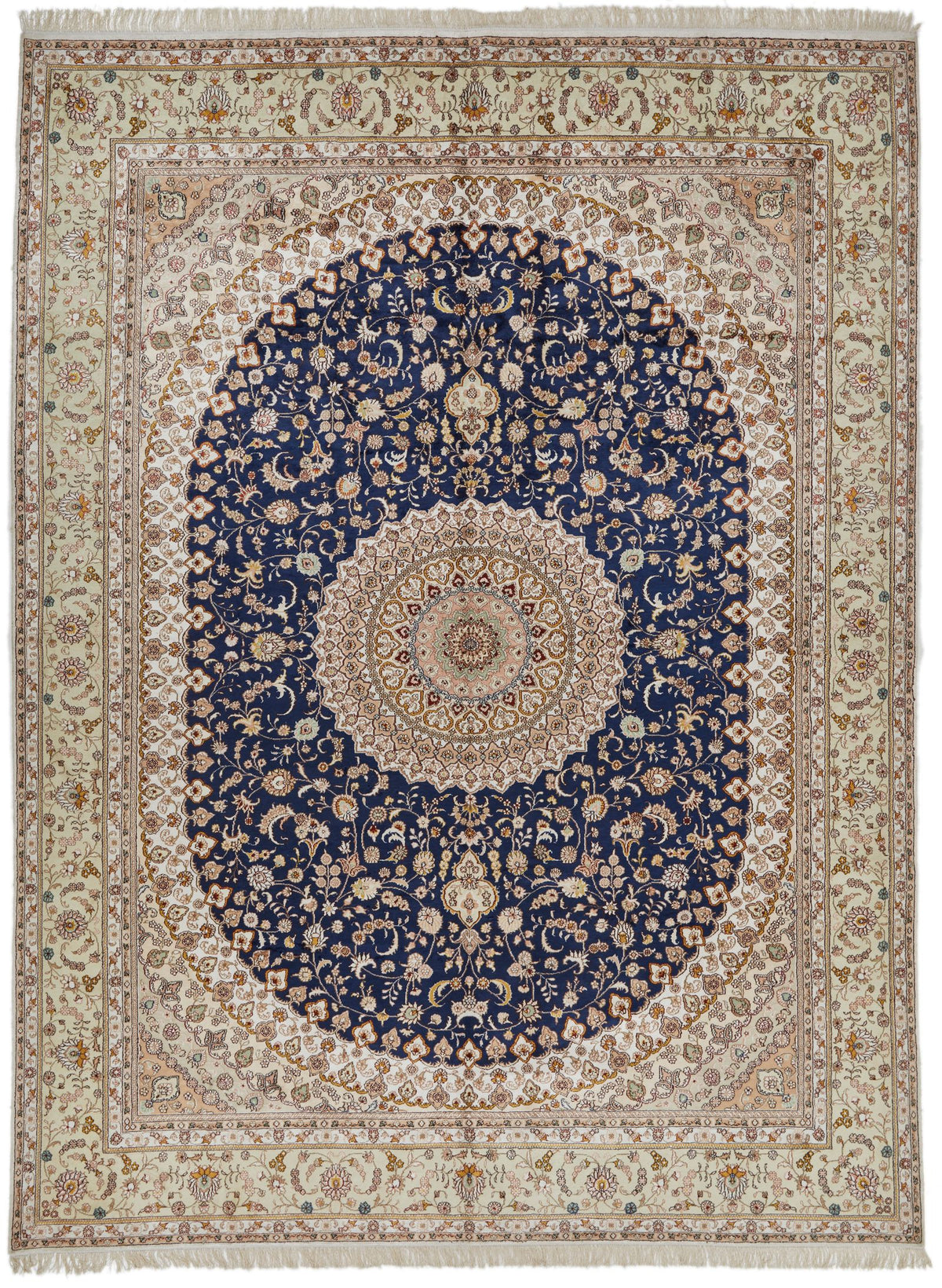 9x12 Navy and Green Turkish Silk Rug