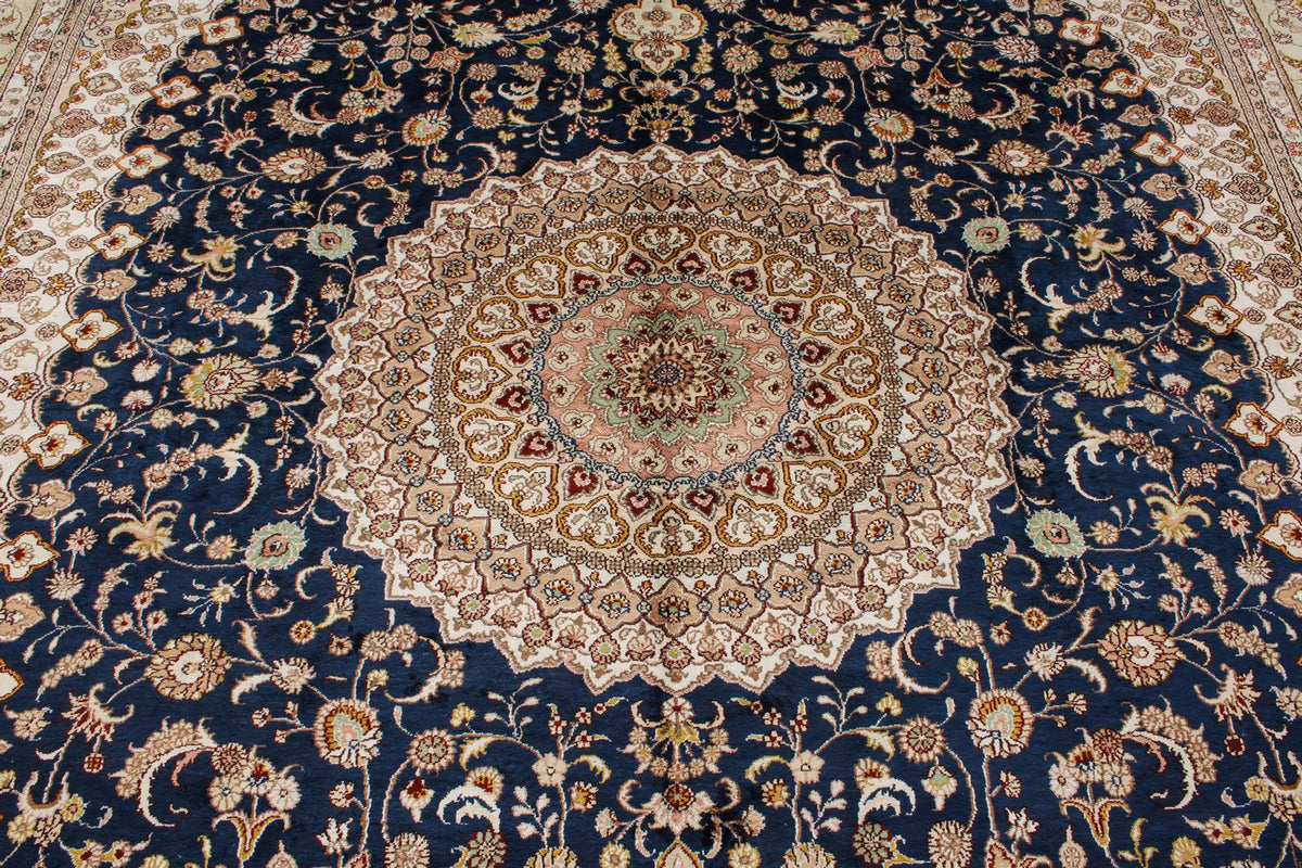 9x12 Navy and Green Turkish Silk Rug