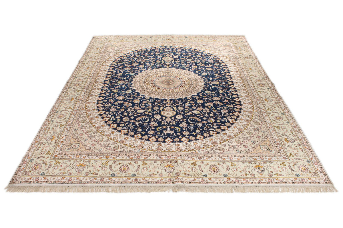 9x12 Navy and Green Turkish Silk Rug