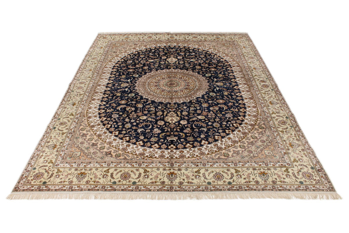 9x12 Navy and Green Turkish Silk Rug