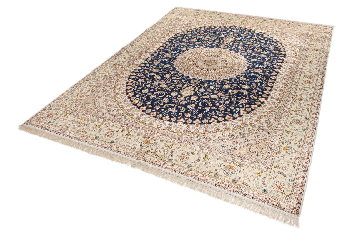 9x12 Navy and Green Turkish Silk Rug