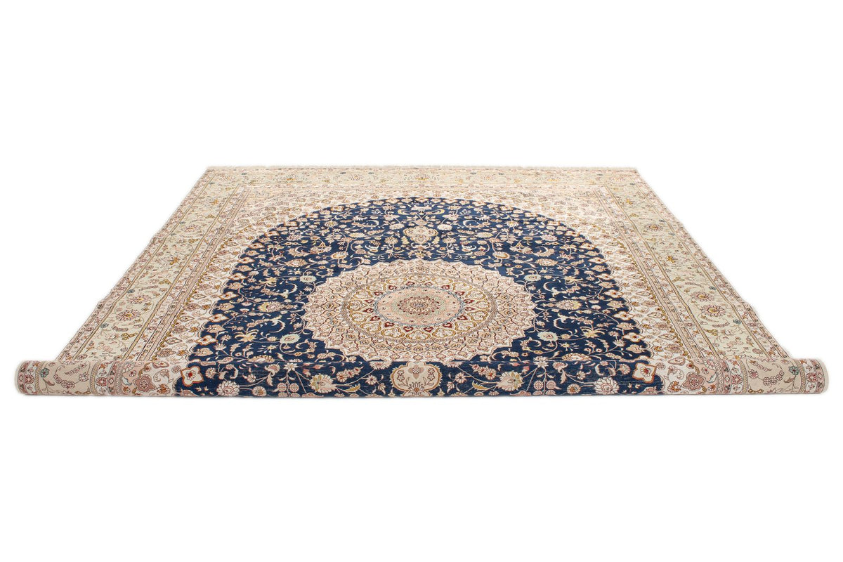 9x12 Navy and Green Turkish Silk Rug