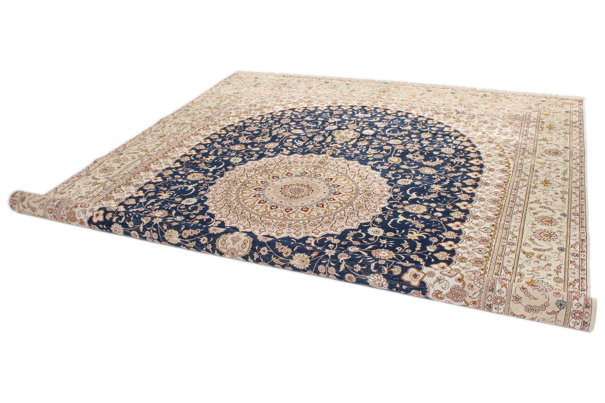 9x12 Navy and Green Turkish Silk Rug