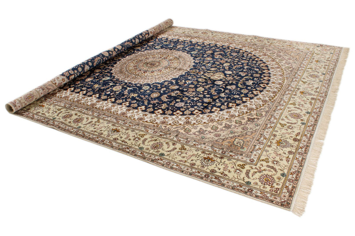 9x12 Navy and Green Turkish Silk Rug