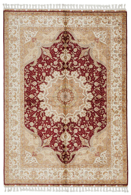 5x8 Red and Ivory Turkish Silk Rug