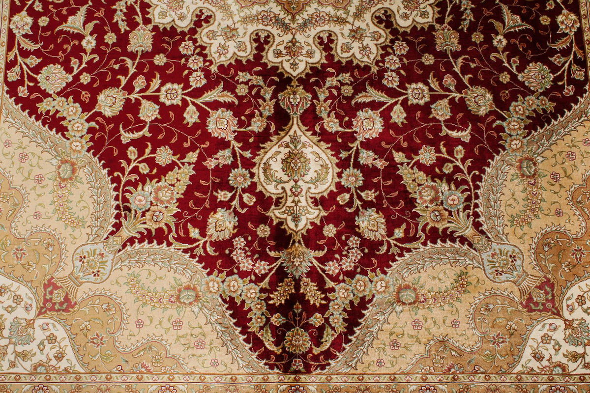 5x8 Red and Ivory Turkish Silk Rug