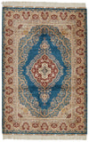 5x6 Blue and Ivory Turkish Silk Rug
