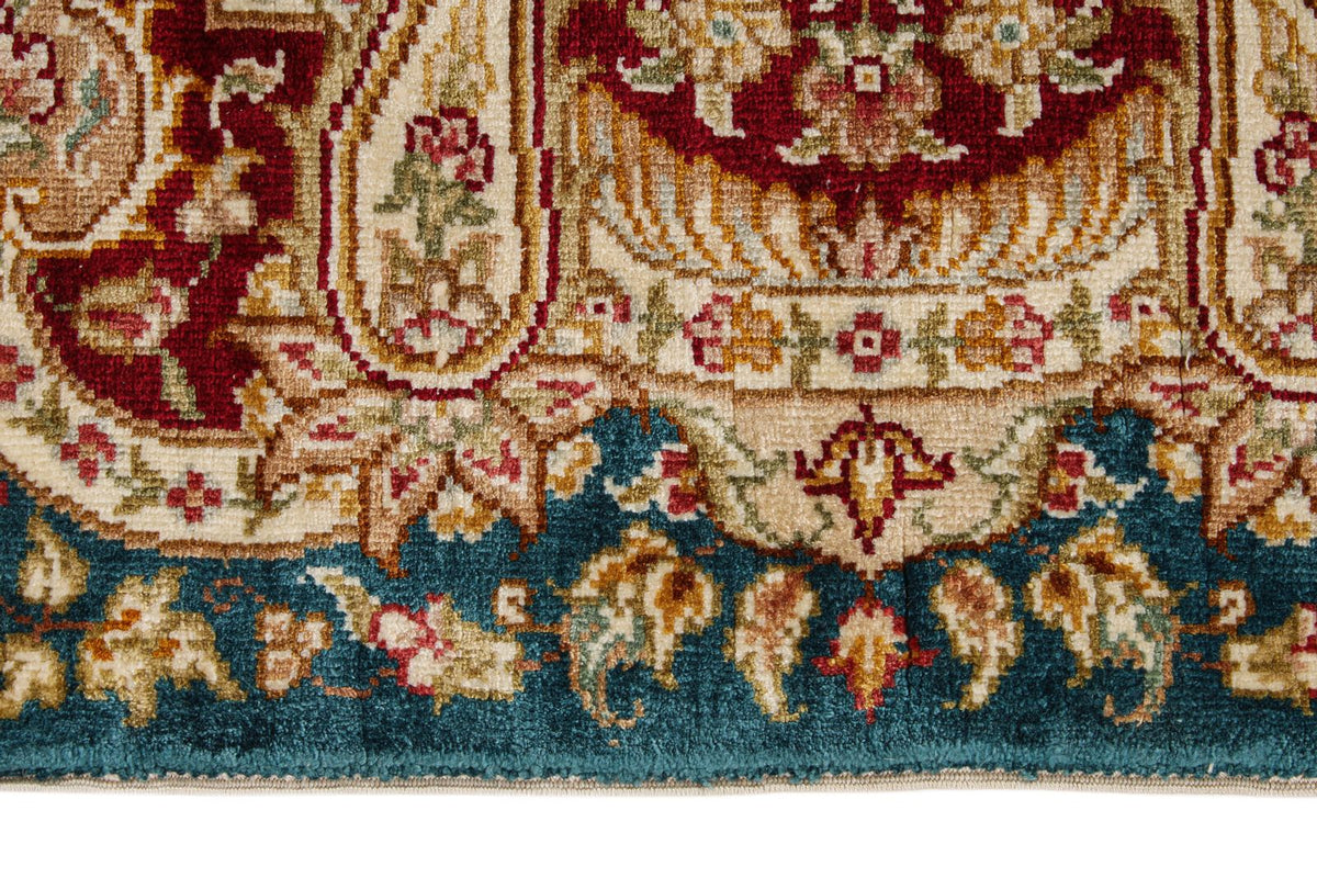 5x6 Blue and Ivory Turkish Silk Rug