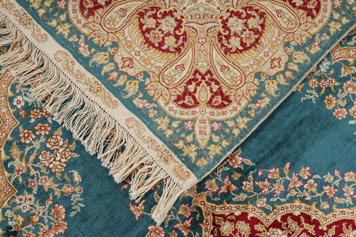 5x6 Blue and Ivory Turkish Silk Rug