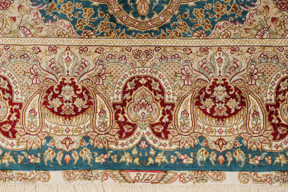 5x6 Blue and Ivory Turkish Silk Rug