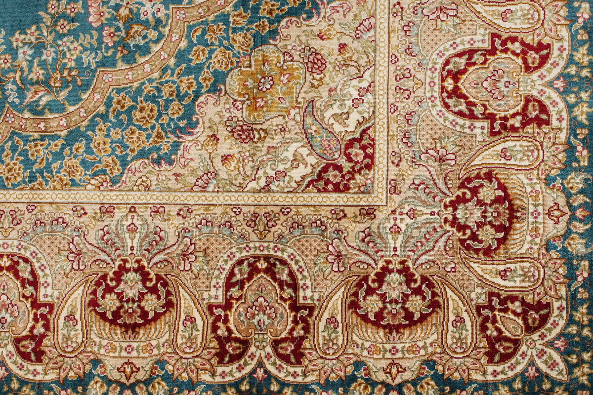 5x6 Blue and Ivory Turkish Silk Rug