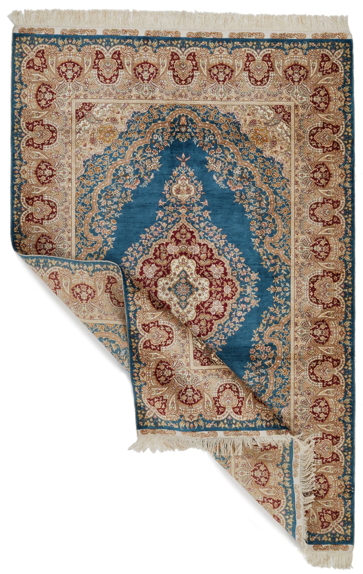 5x6 Blue and Ivory Turkish Silk Rug