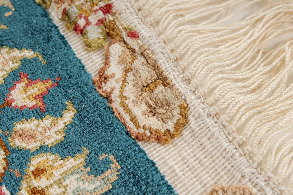 5x6 Blue and Ivory Turkish Silk Rug