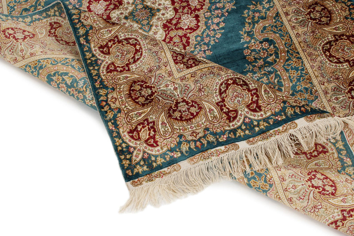 5x6 Blue and Ivory Turkish Silk Rug