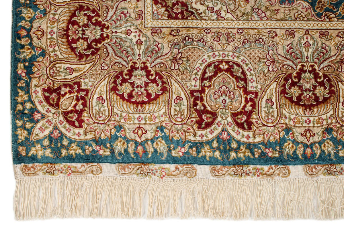 5x6 Blue and Ivory Turkish Silk Rug