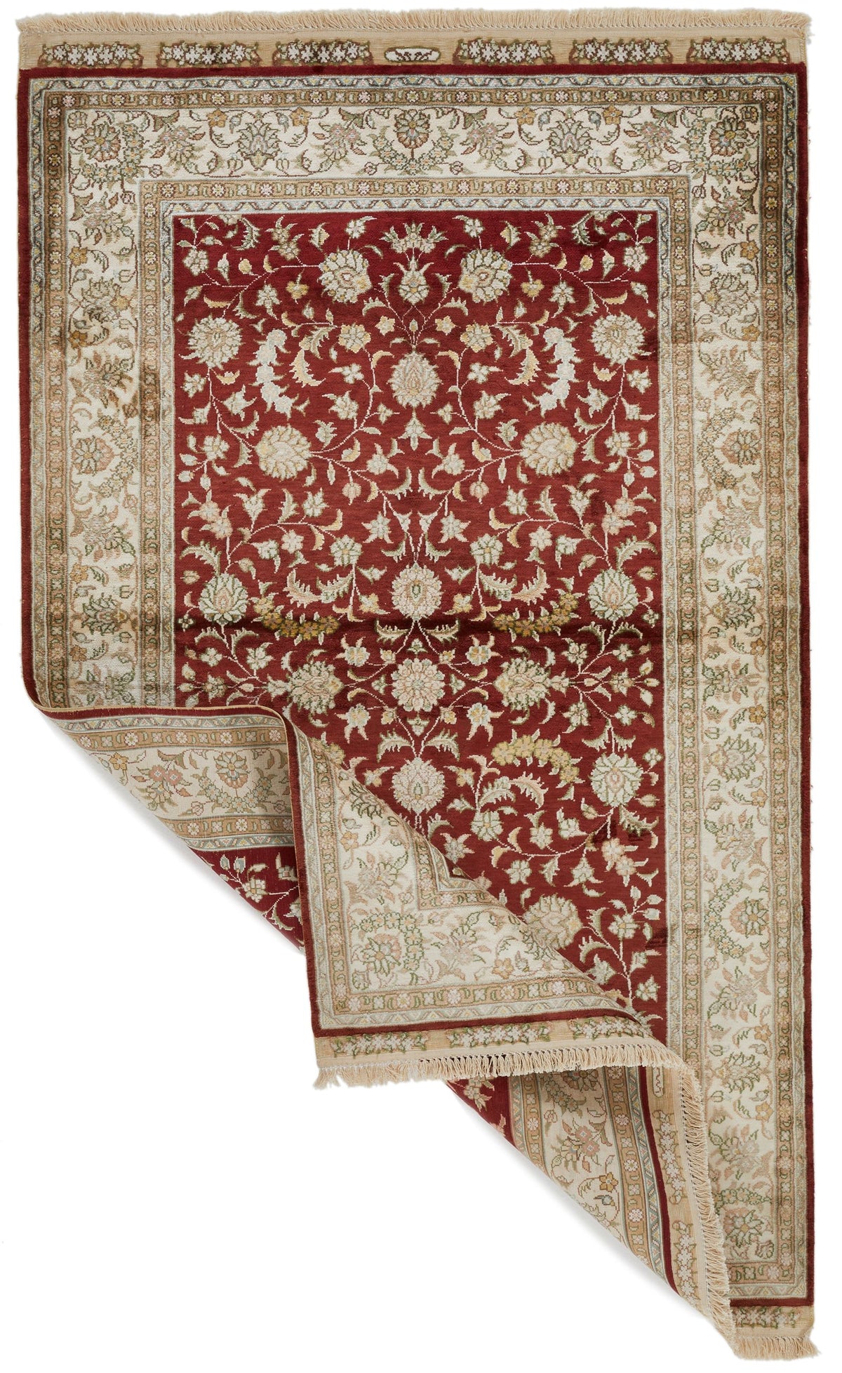 3x5 Red and Ivory Turkish Silk Rug