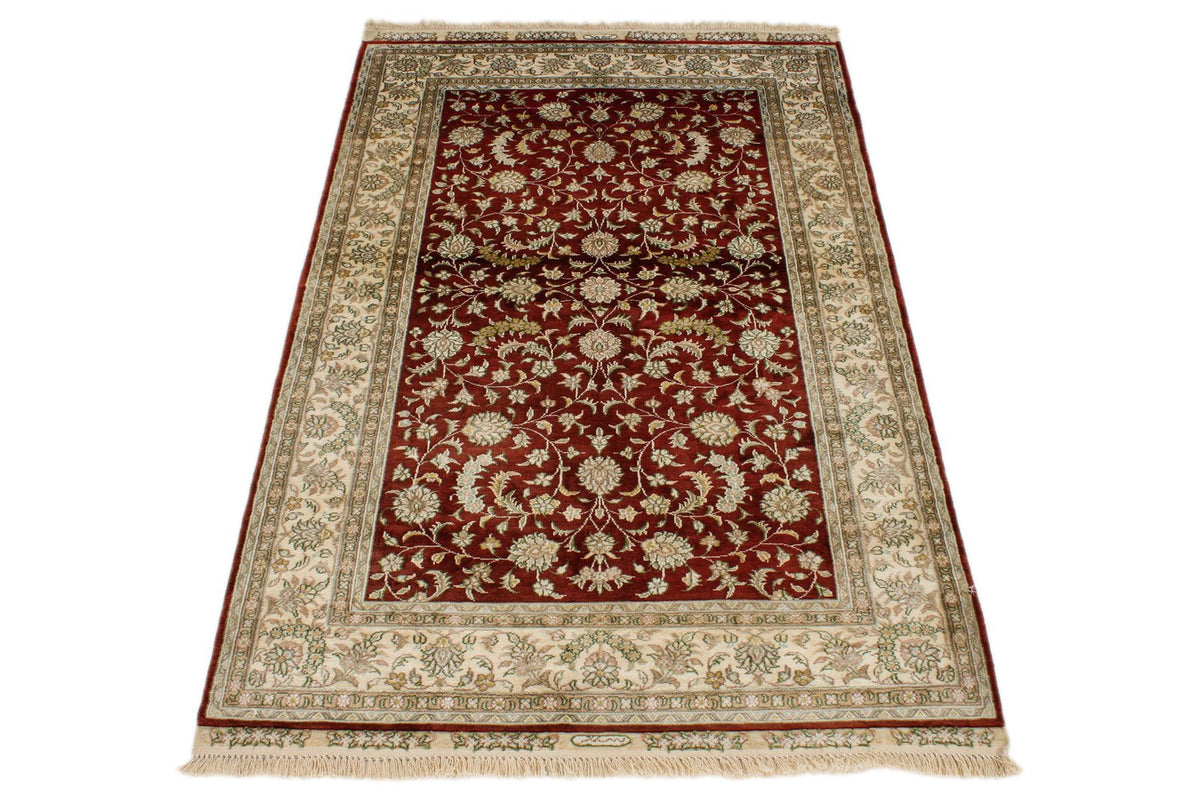 3x5 Red and Ivory Turkish Silk Rug