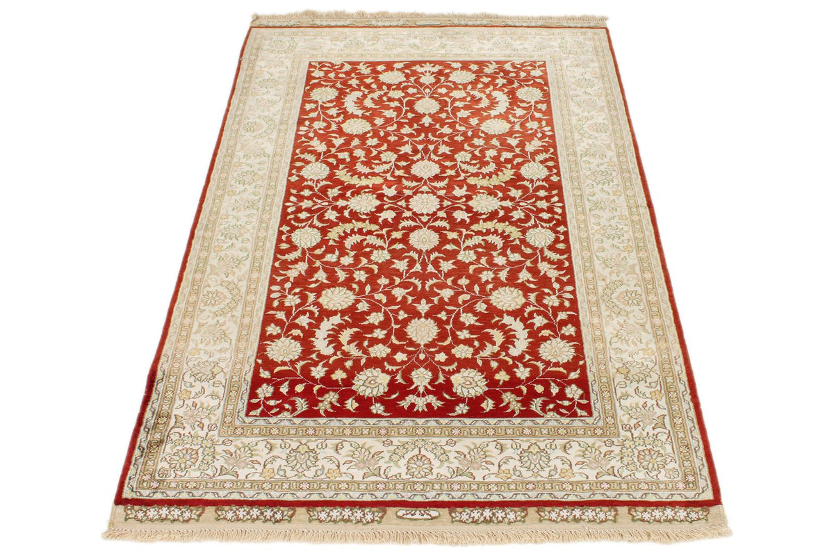 3x5 Red and Ivory Turkish Silk Rug
