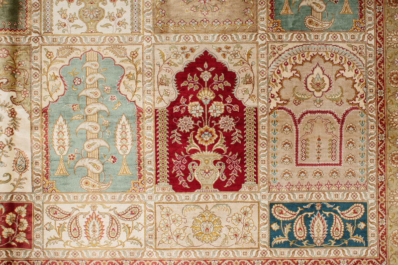 7x10 Multicolor and Ivory Turkish Silk Rug