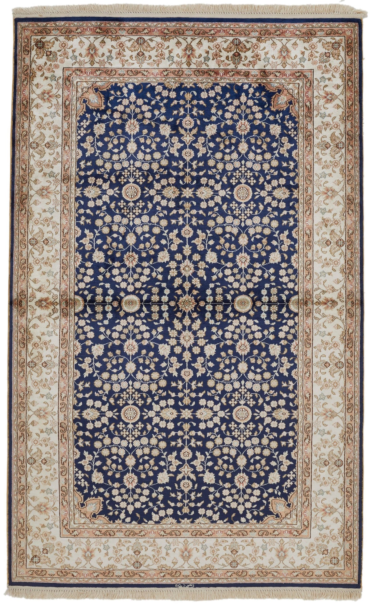 1x3 Blue and Ivory Turkish Silk Rug