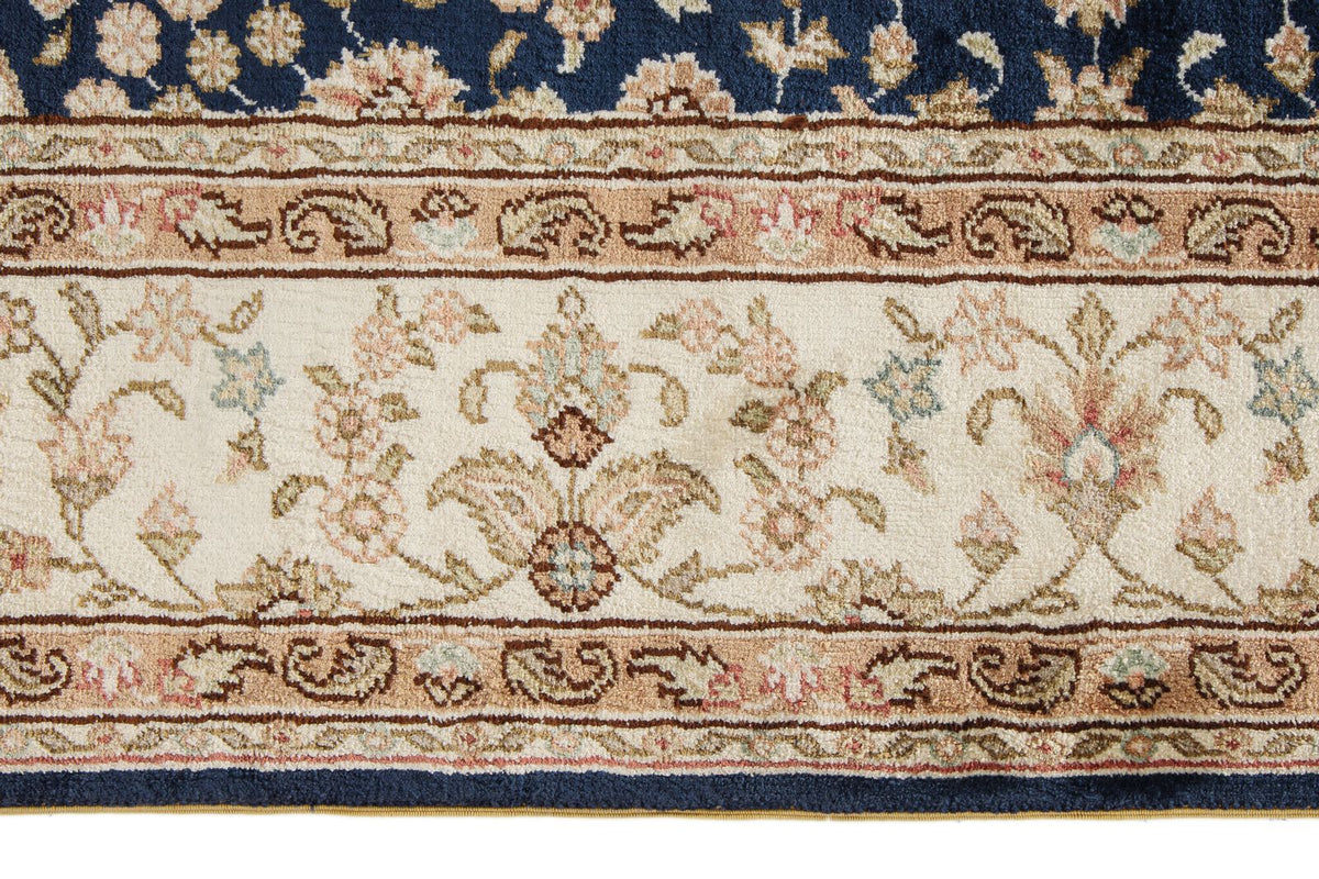 1x3 Blue and Ivory Turkish Silk Rug