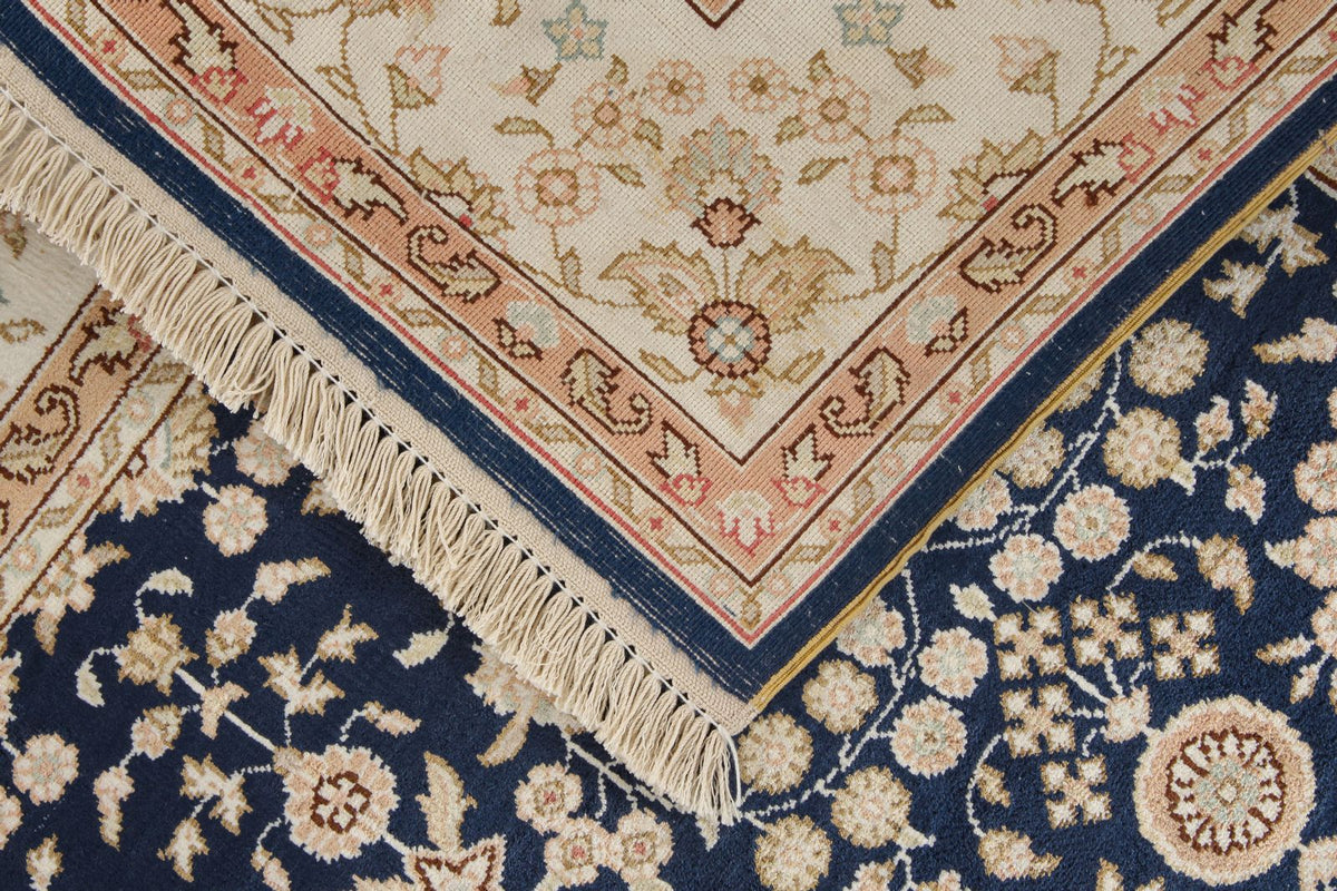1x3 Blue and Ivory Turkish Silk Rug