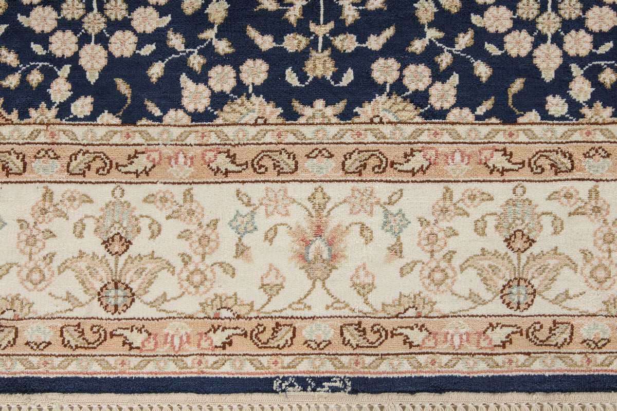 1x3 Blue and Ivory Turkish Silk Rug