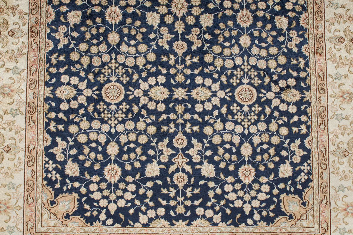 1x3 Blue and Ivory Turkish Silk Rug