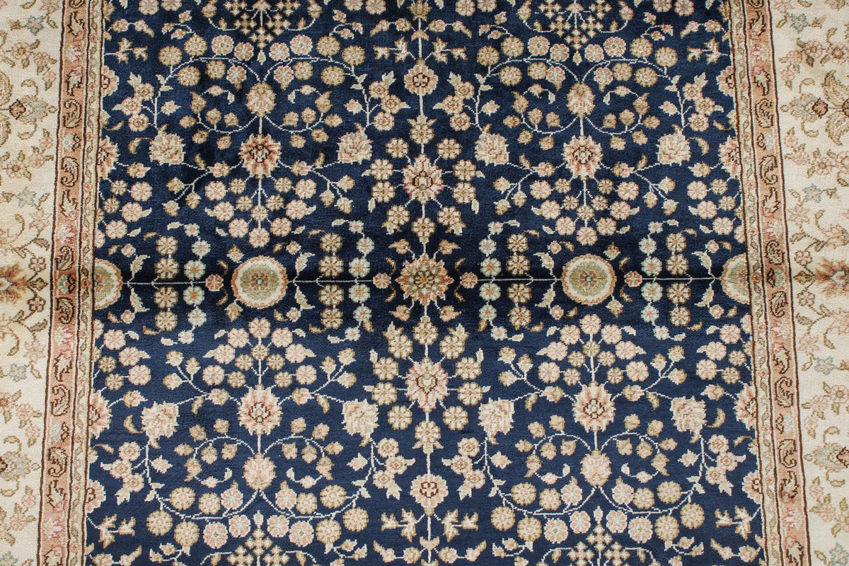 1x3 Blue and Ivory Turkish Silk Rug