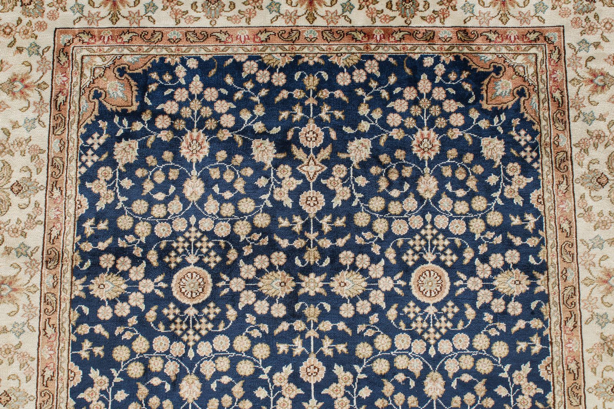 1x3 Blue and Ivory Turkish Silk Rug