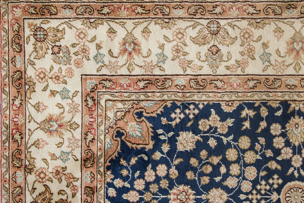 1x3 Blue and Ivory Turkish Silk Rug