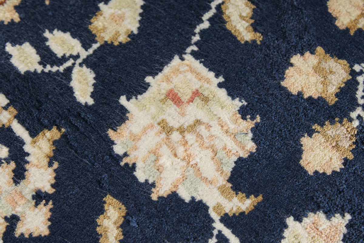 1x3 Blue and Ivory Turkish Silk Rug