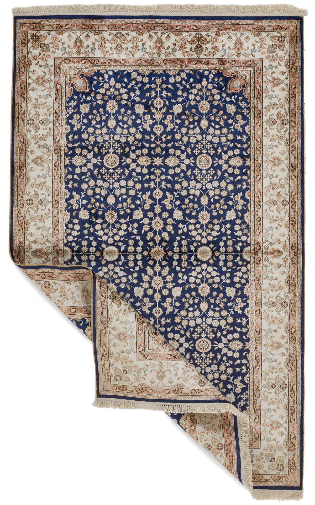 1x3 Blue and Ivory Turkish Silk Rug