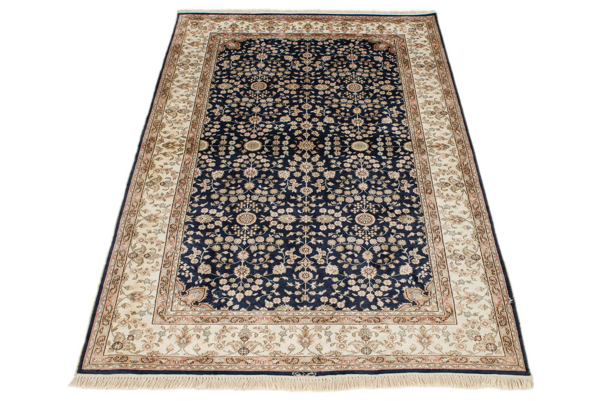 1x3 Blue and Ivory Turkish Silk Rug