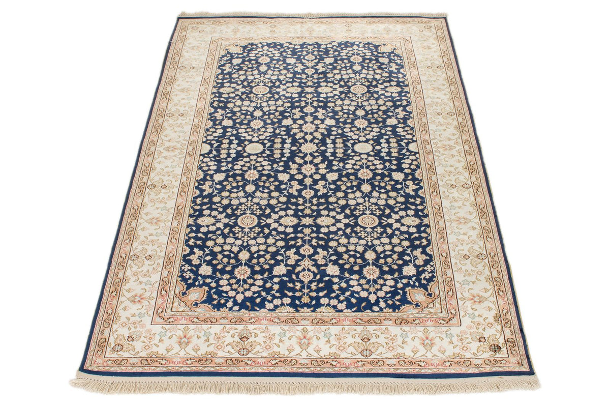 1x3 Blue and Ivory Turkish Silk Rug