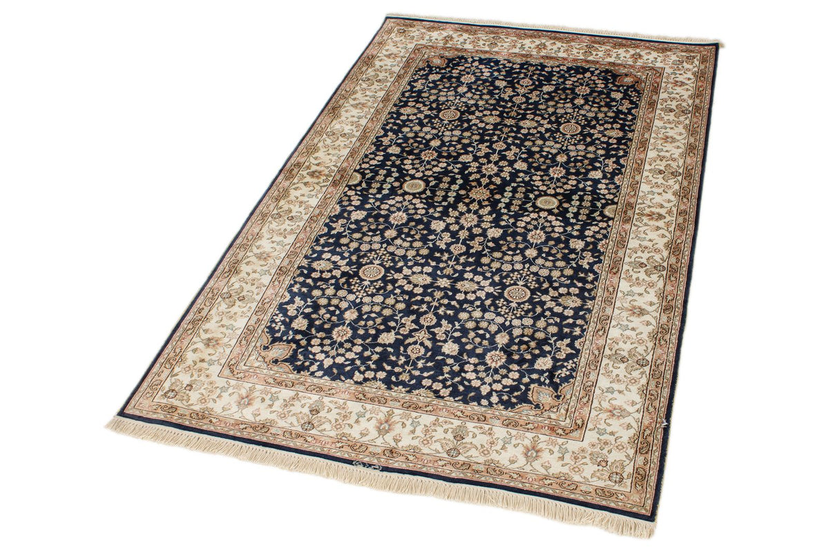 1x3 Blue and Ivory Turkish Silk Rug