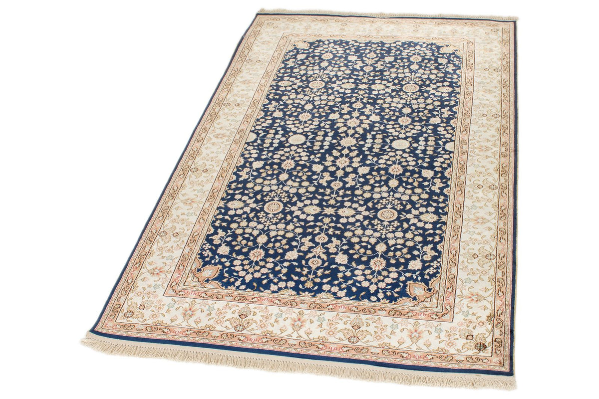 1x3 Blue and Ivory Turkish Silk Rug