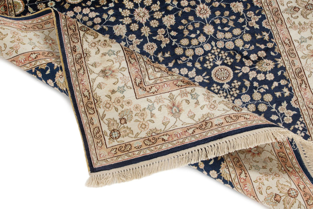 1x3 Blue and Ivory Turkish Silk Rug