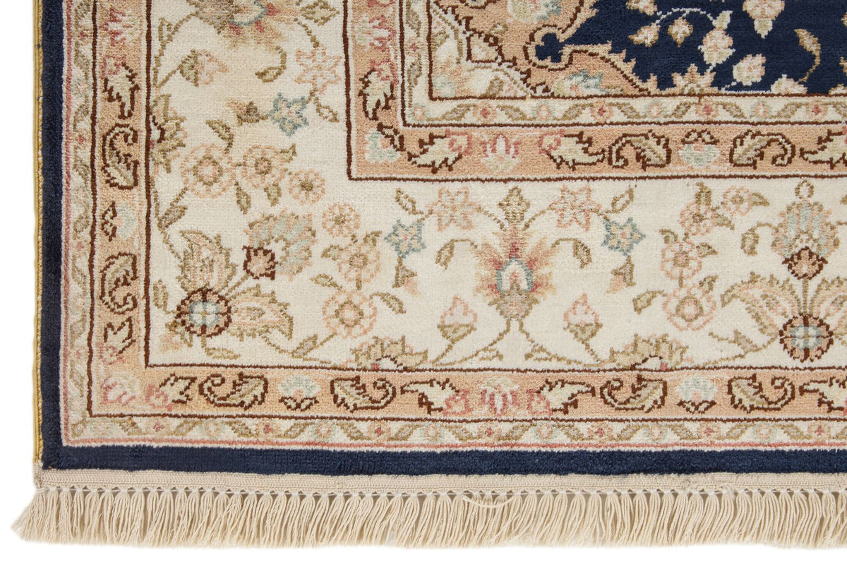 1x3 Blue and Ivory Turkish Silk Rug
