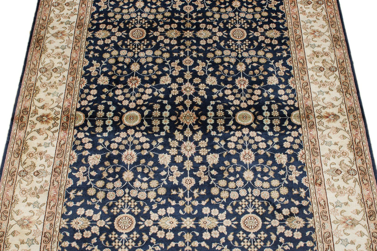 1x3 Blue and Ivory Turkish Silk Rug