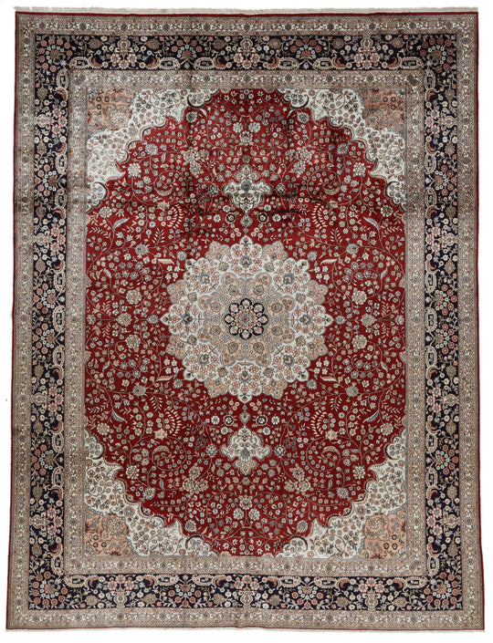 9x12 Red and Navy Turkish Silk Rug
