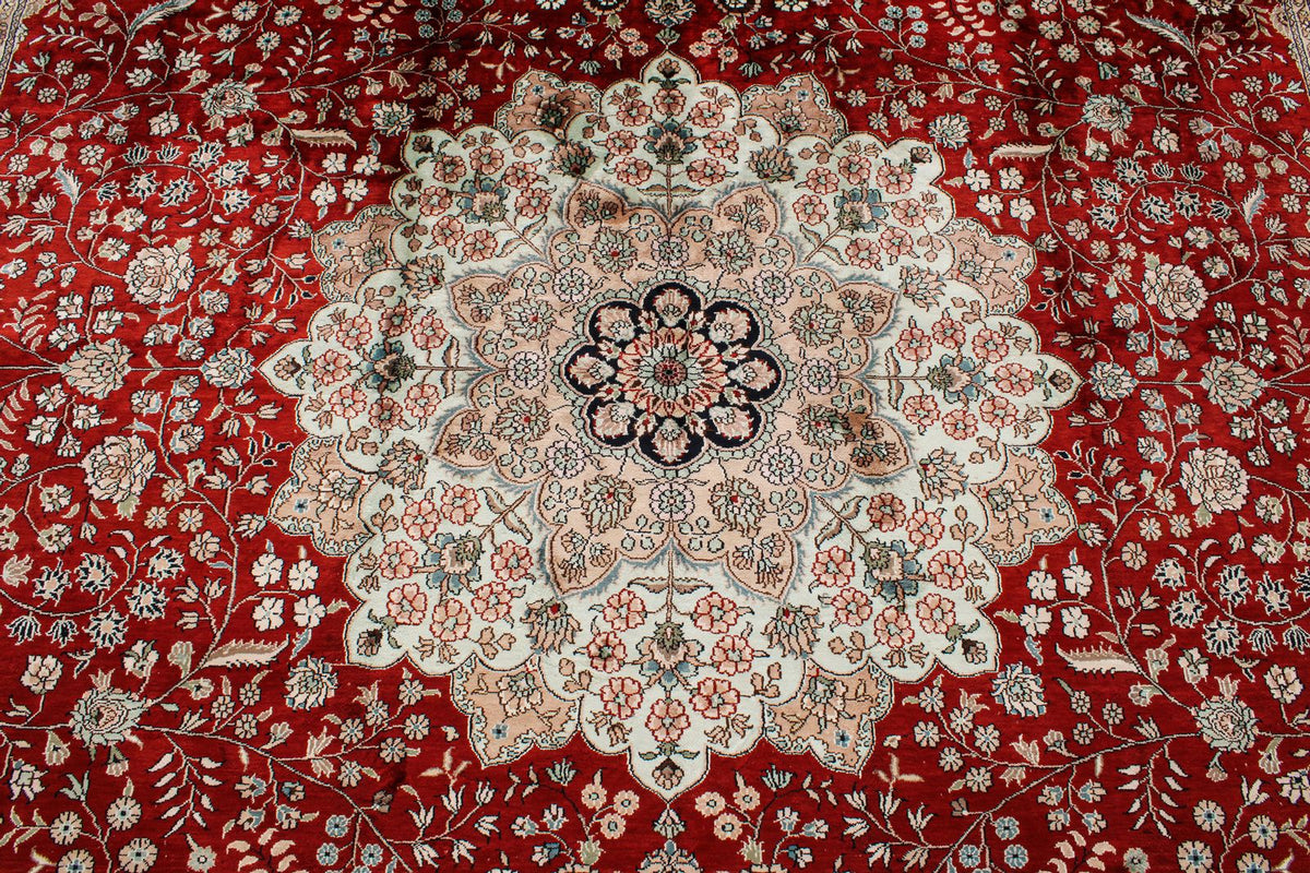 9x12 Red and Navy Turkish Silk Rug