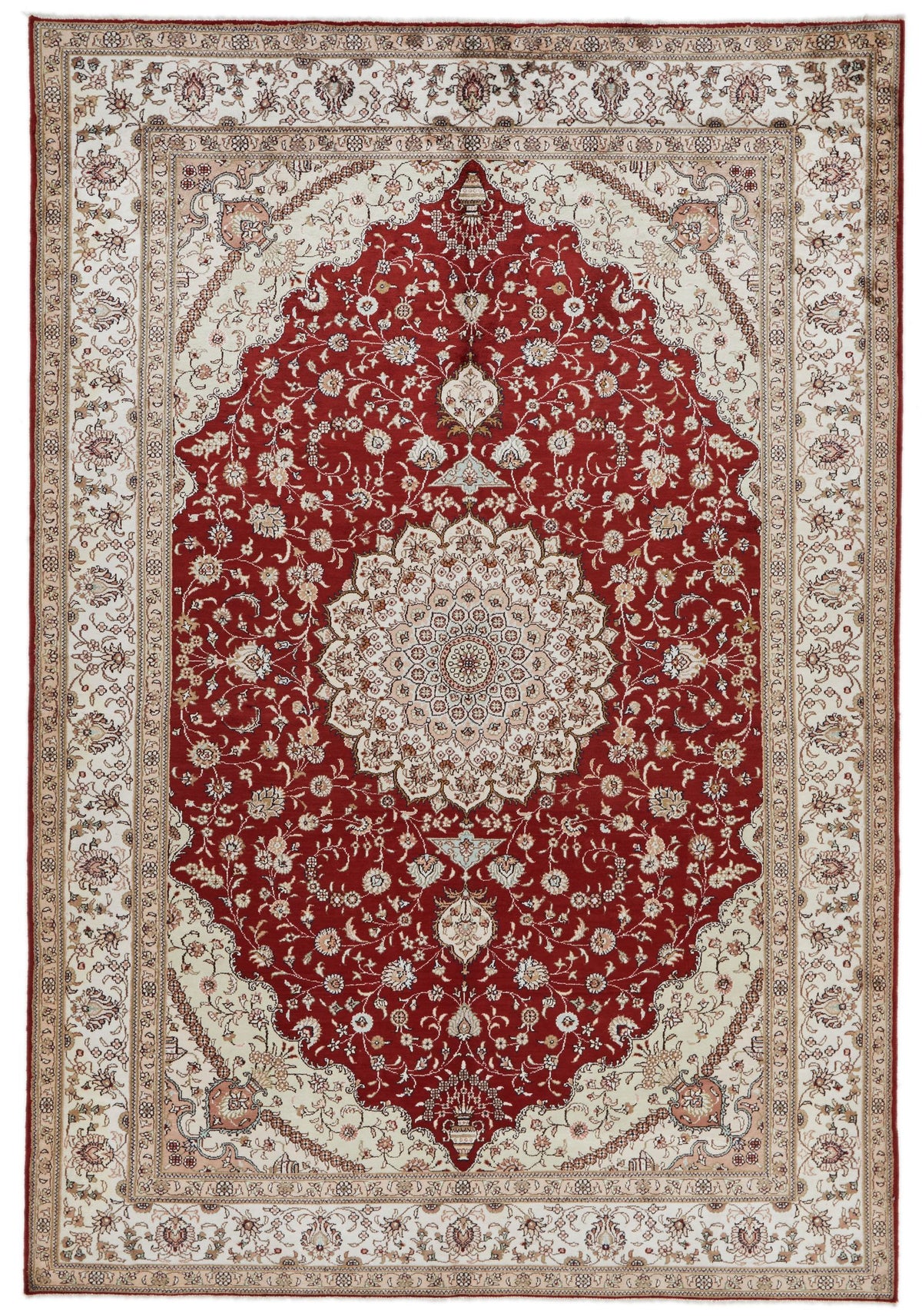6x9 Red and Ivory Turkish Silk Rug