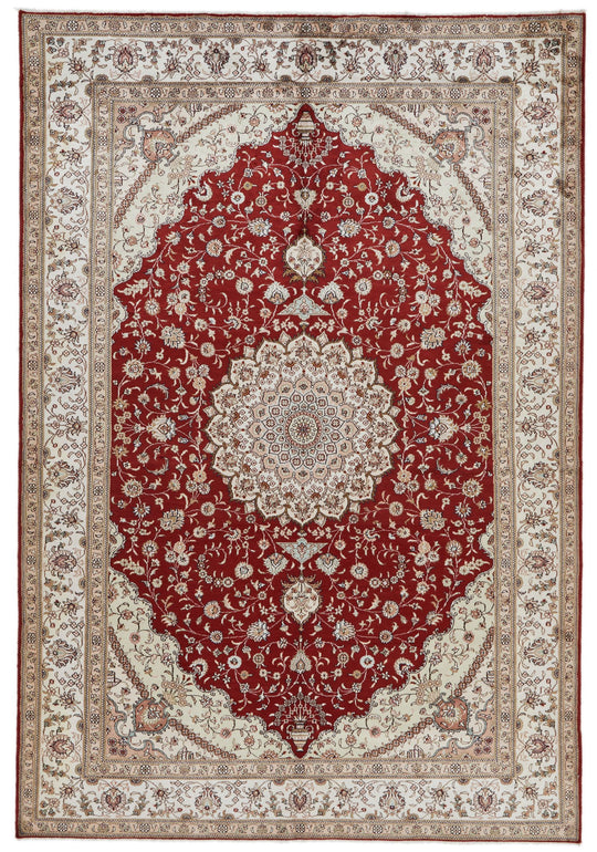 6x9 Red and Ivory Turkish Silk Rug