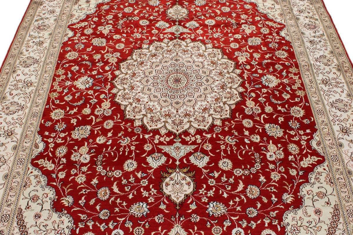 6x9 Red and Ivory Turkish Silk Rug