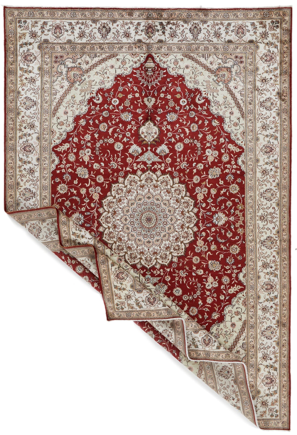 6x9 Red and Ivory Turkish Silk Rug